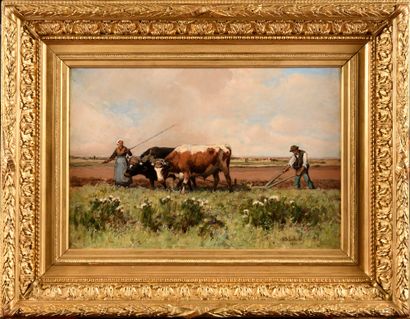 null Walter BIDDLECOMBE (XIX-XX) Le labour Oil on canvas Signed and dated 91 lower...