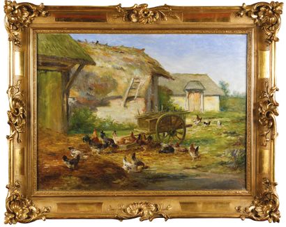 null 
GODCHAUX (active in the 19th century)
La basse-cour Oil on canvas Signed lower...