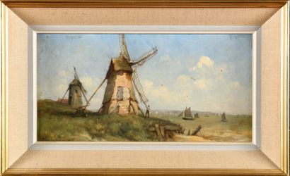 null 
Paul Désiré TROUILLEBERT (1829-1900)

Windmills by the canal

Oil on canvas...