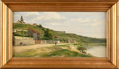 null Jules ROZIER (1821-1882) Paysage animé en bord de mer Oil on panel, signed and...
