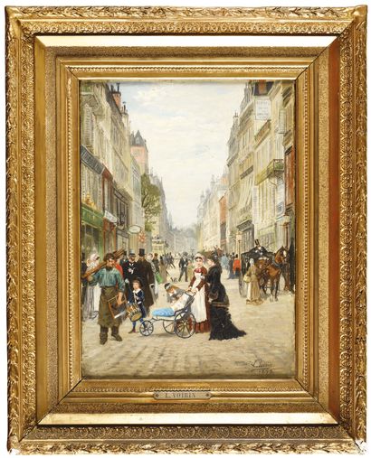 null Léon Joseph VOIRIN (1833-1887) Rue animée de Nancy Oil on canvas Signed and...