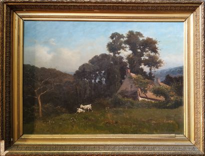 null Édouard GELHAY (1856-1939) Goats in the clearing Oil on canvas Signed lower...