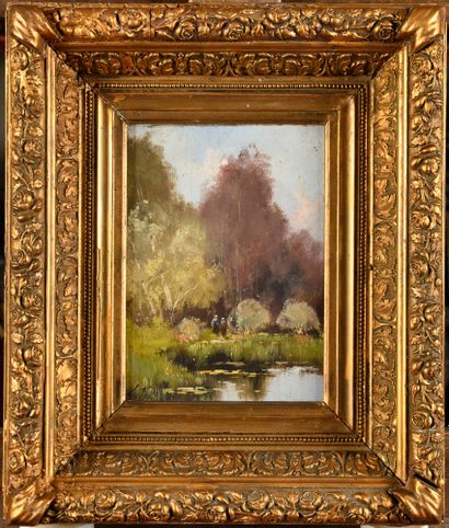 null Eugène GALIEN-LALOUE (1854-1941) Promeneuses en forêt Pair of oils on panel...