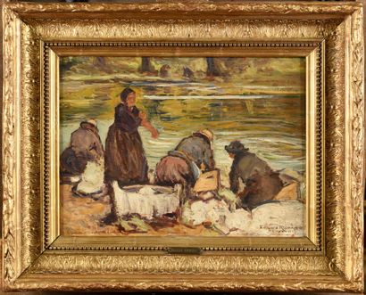 null Edouard RICHARD (1883-1955) Les lavandières Oil on panel, signed lower left,...