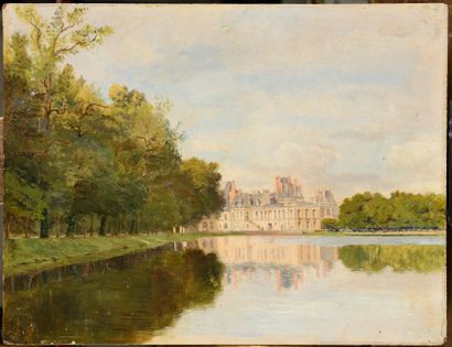 null FRENCH SCHOOL of the XIXth CENTURY View of the Castle of Fontainebleau from...