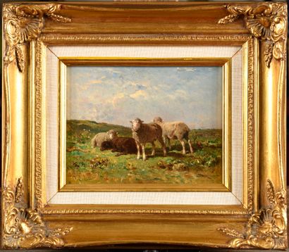 null Félix Saturnin BRISSOT DE WARVILLE (1818-1892) Sheep in the plain Oil on canvas...