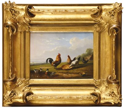 null François VANDEVERDONCK (1848-1875) Scènes de basse-cour Pair of oils on panel...