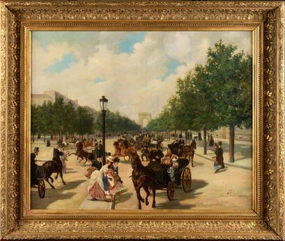 null Henri Prosper WIRTH (1869-1947) Avenue de l'Arc de Triomphe, Paris Oil on canvas...