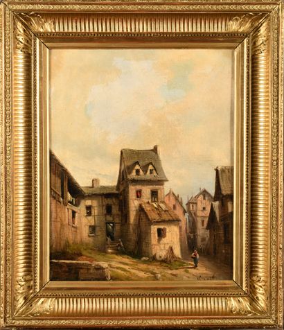 null Alfred GODCHAUX (1835-1895) Cour animée Oil on canvas Signed lower right 41...
