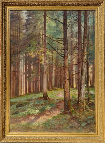 null Emile ISENBART (1846-1921) Chemin en sous-bois Oil on canvas Signed and dated...