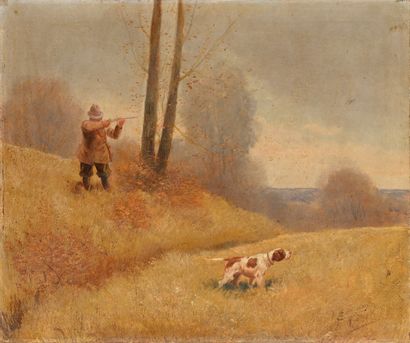 null Eugène PETIT (1839-1886) La chasse Oil on canvas Signed lower right, 55 x 65...