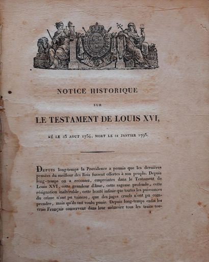 null FAC SIMILE DU TESTAMENT DU ROI LOUIS XVI. 

A Brest chez EGASSE. 

Reliure demi...