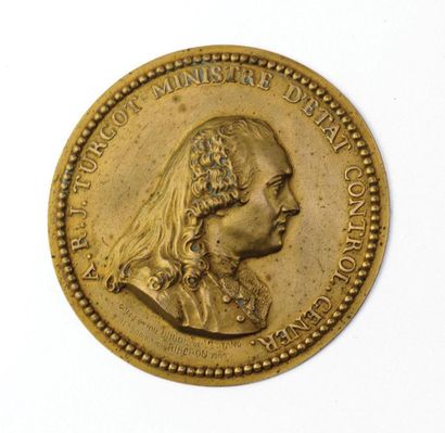 null RIBERON, D’APRES. 

Médaillon en bronze doré au profil de TURGOT

Gravé « Collection...