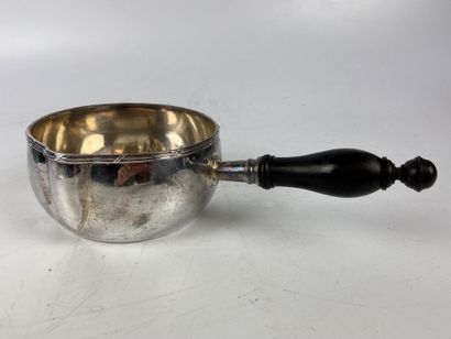 Plain silver CASSEROLE with ebony side handle...