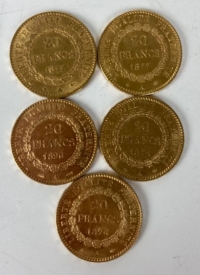 null FRANCE 5 coins 20 francs gold Genie Weight : 32.2 g