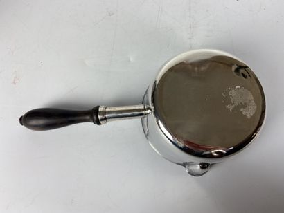 null A plain silver CASSEROLE with an ebony side handle. Minerva mark Gross weight...