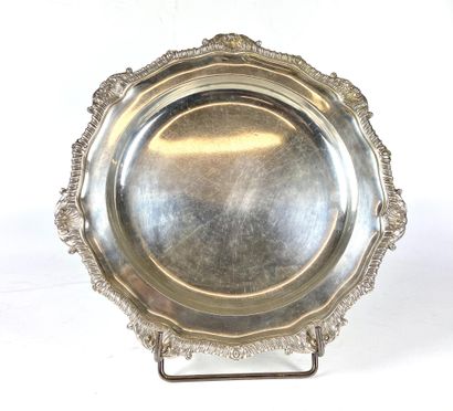 English silver round dish with gadrooned...