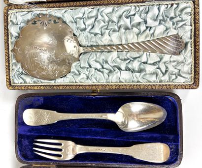 TWO BOXES containing a silver soup spoon...