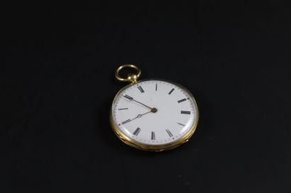 null POCKET WATCH CIRCA 1850. Lady's watch in yellow gold 750/1000. Blue enamelled...