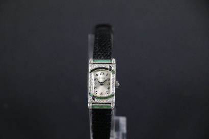 null ESKA Art Deco jewel watch in platinum, set with diamonds, onyx and chrysoprases....