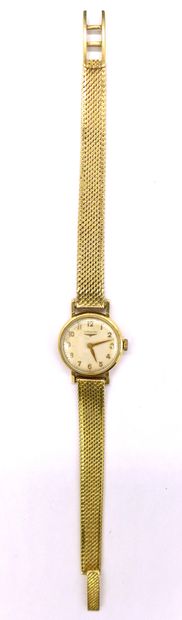 null WATCH in 18K yellow gold, curved acrylic glass, round case, cream dial, baton...