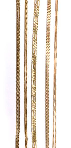 SET of five 18K yellow gold chains. Gross...