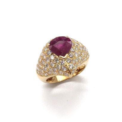 RING decorated with a pear-shaped ruby in...