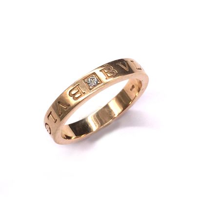 null BULGARI RING in 18K pink gold set with a brilliant-cut diamond. Stamped Bulgari...