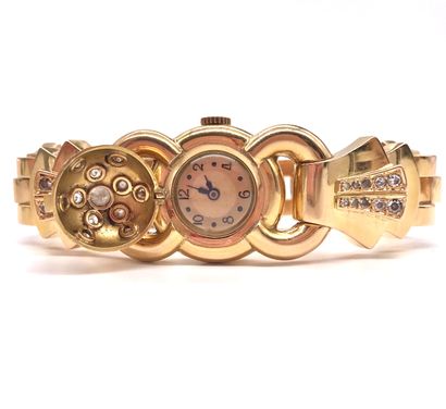 null 1950's WATCH adorned with a succession of geometric elements, sprinkled with...
