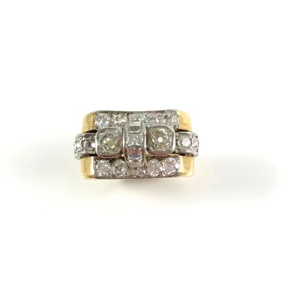 null TANK RING with a tray composed in its center of two old cut diamonds and a line...