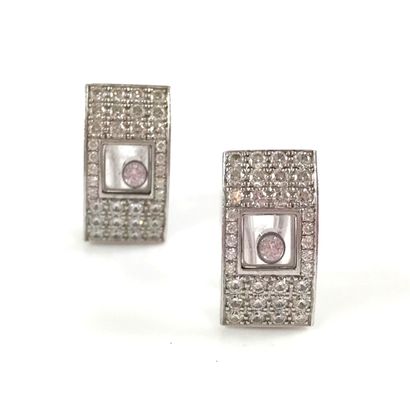 null CHOPARD PAIR OF EARRINGS "ICECUBE" presenting a rectangle paved with brilliant-cut...