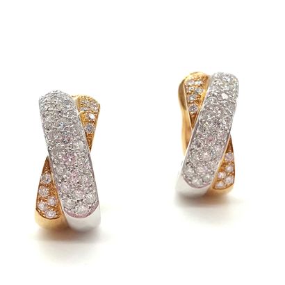 null PAIR OF EARRINGS in the shape of an X, set with brilliant-cut diamonds. Two-tone...