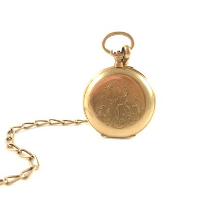 null POCKET WATCH white dial, roman numerals. Obverse engraved with the initials...
