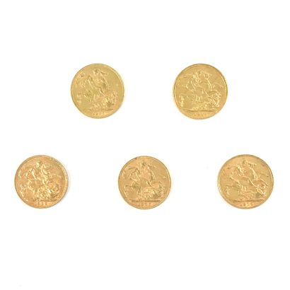 null PIECES in yellow gold. Set of five coins. - 1885 This gold coin, also known...