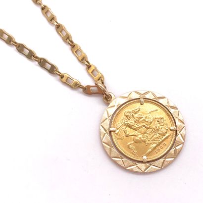 null 
NECKLACE PIECE 1968
in 18K gold. Coin also called "Gold Sovereign", depicting...
