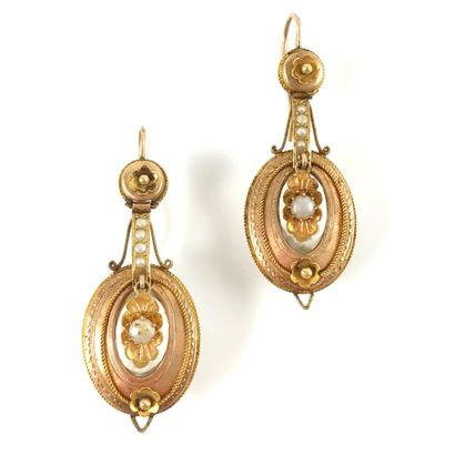 PAIR OF EARRINGS with an oval link decorated...