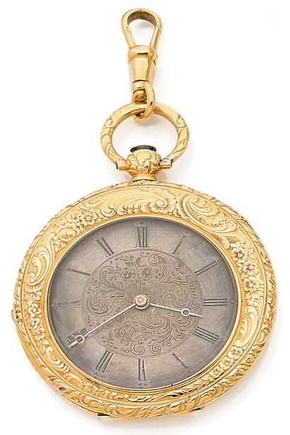 POCKET WATCH with a round dial, Roman numerals...