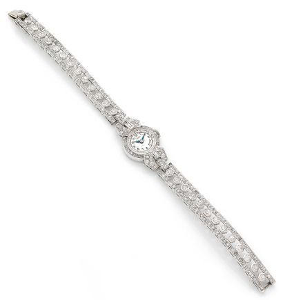 null ART DÉCO WATCH with geometrical motifs, adorned with rose and old cut diamonds...