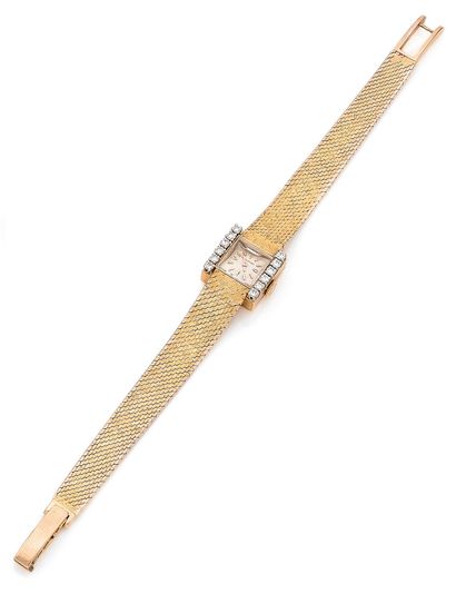 null LONGINES WATCH Square dial, silvered background, baton hour markers, adorned...