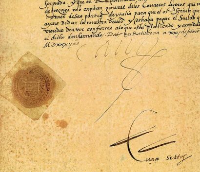 CHARLES QUINT. Pièce signée « Carolus »,...