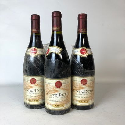 null 3 bottles CÔTE-RÔTIE 2005 E.Guigal (faded labels, 1 discoloured collar, filmed,...