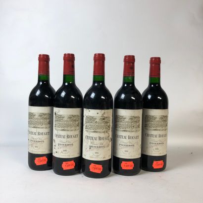 null 5 bouteilles CHÂTEAU ROUGET 1995 Pomerol (étiquettes fanées, très marquées,...