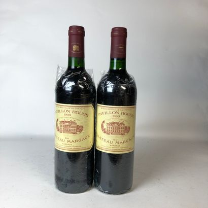 null 2 bouteilles PAVILLON ROUGE 1990 (du Château Margaux) Margaux (étiquettes léger...