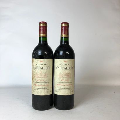 null 2 bouteilles CHÂTEAU MAUCAILLOU 2000 Moulis (étiquettes sales, très marquées,...