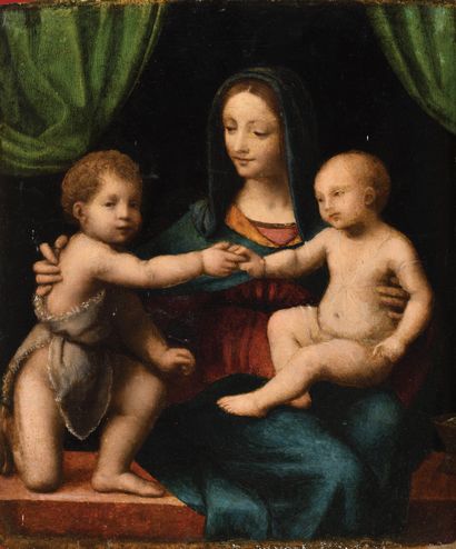  ECOLE LOMBARDE VERS 1520, SUIVEUR DE BERNARDINO LUINI La Vierge à l’Enfant et Saint...