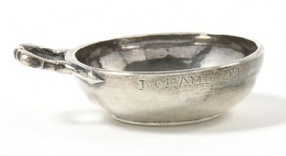 null Plain silver WINE CUP marked "J.CHAMBODU" standing on a rush. The handle facing...