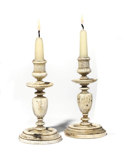 PAIR OF SMALL FLAMPS in turned bone, the...