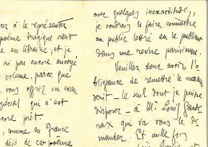 null D'ANNUNZIO (Gabriele). Lettre autographe signée [à Sarah Bernhardt], en français....