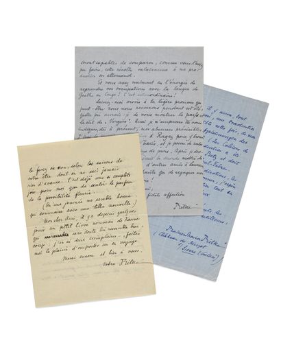 null RILKE (Rainer-Maria). 3 lettres autographes signées, dont 2 À ANDRÉ GIDE. 1914-1926....