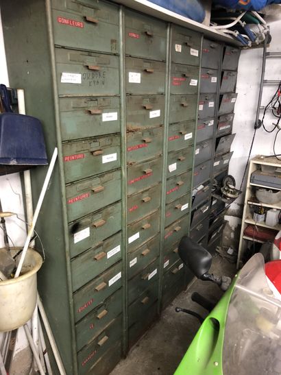 Lot 69 Set of 2 large cabinets of motorcycle parts (seals, valves, screws..........